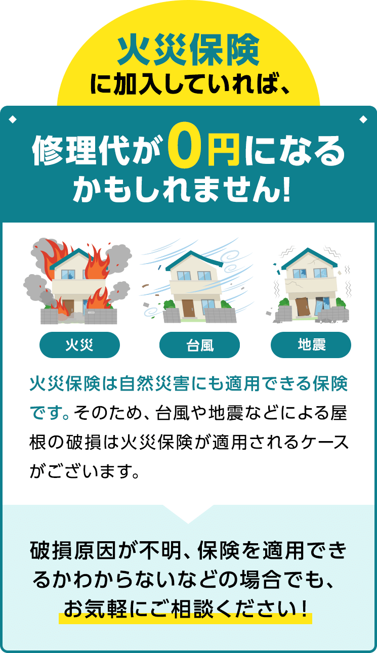 火災保険に加入していれば、修理代が0円になるかもしれません!